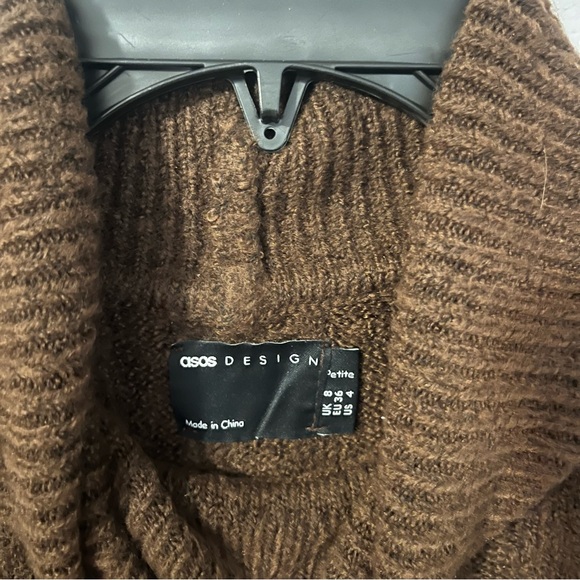 Asos Designs Brown Sweater Dress Turtle Neck Long Sleeve Knit Slit PT US 4 EU 36 - Picture 8 of 9